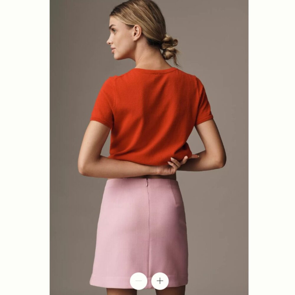 Anthropologie Maeve Tailored Mini Skirt Pink Size 6 NWT | Side Slit Mini Skirt - Picture 2 of 11